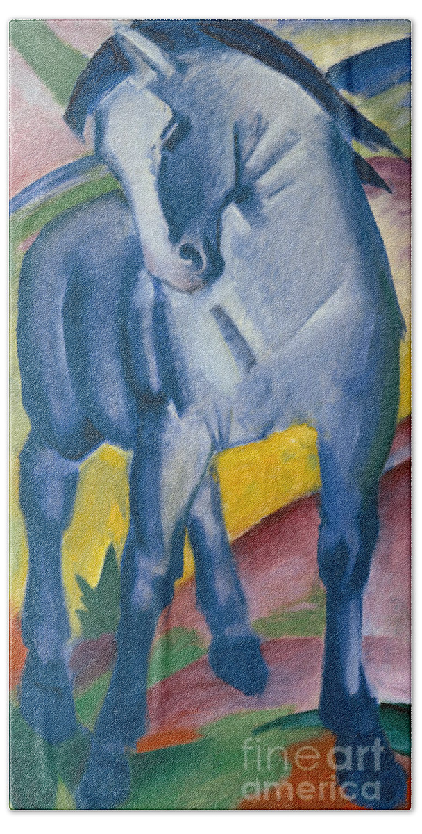 Blue Horse Bath Towel featuring the painting Blue Horse by Franz Marc