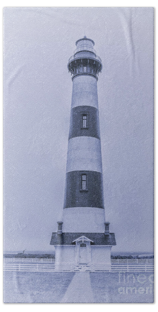 Bodie Island Lighthouse In Blue Bath Sheet featuring the digital art Bodie Island Lighthouse In Blue #1 by Randy Steele