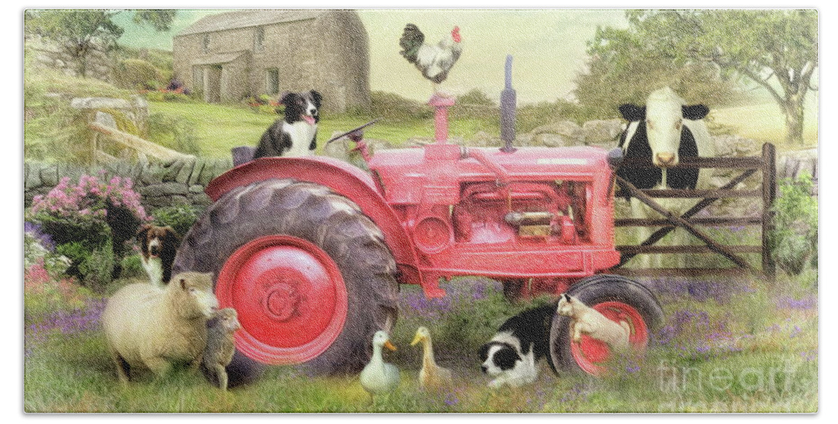Border Collie Hand Towel featuring the digital art The Farmyard by Trudi Simmonds
