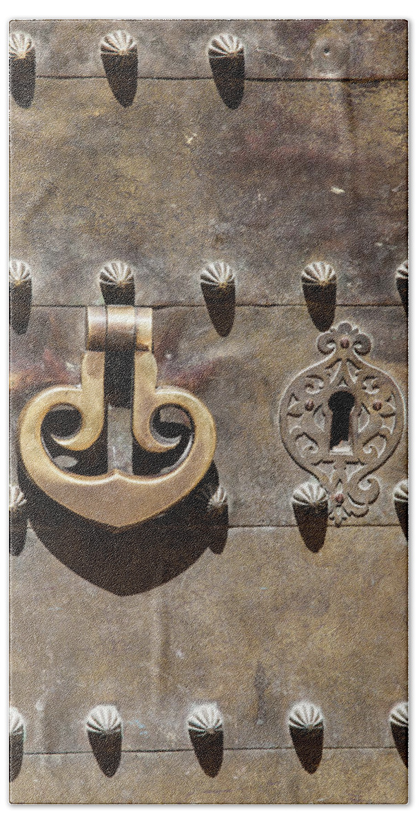 David Letts Hand Towel featuring the photograph Brass Door Knocker by David Letts