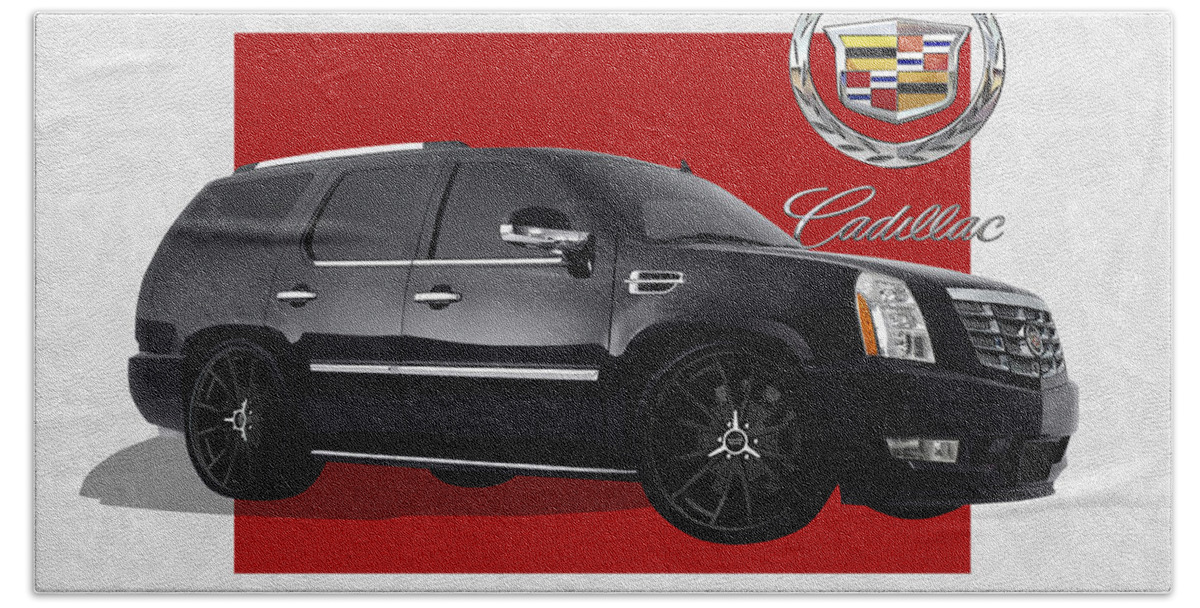 �cadillac� By Serge Averbukh Hand Towel featuring the photograph Cadillac Escalade with 3 D Badge by Serge Averbukh