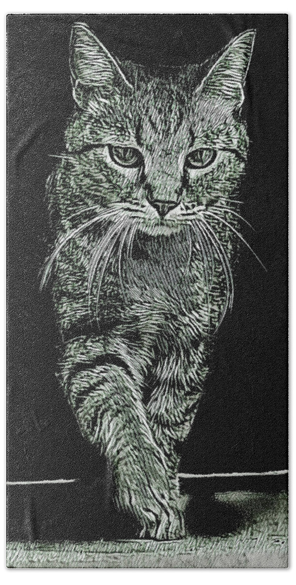Cat Hand Towel featuring the digital art Cat Walk #1 by David G Paul