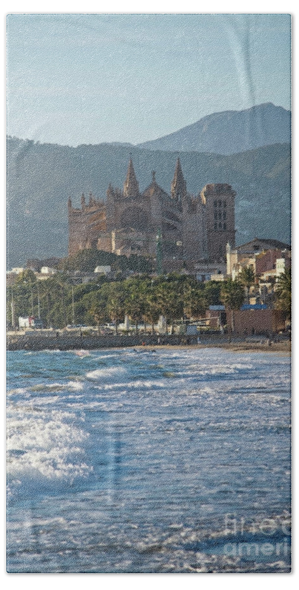 Laseu Hand Towel featuring the photograph Cathedral and city beach with people #1 by Ingela Christina Rahm