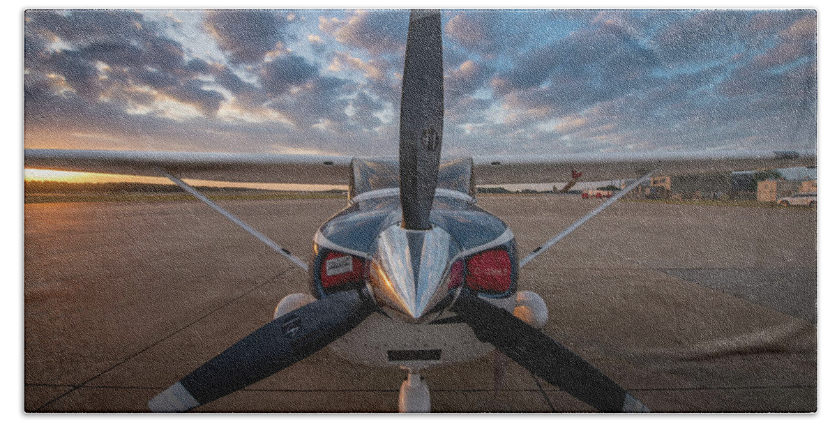 Morning Hand Towel featuring the photograph Cessna 182 on the Ramp by Phil And Karen Rispin