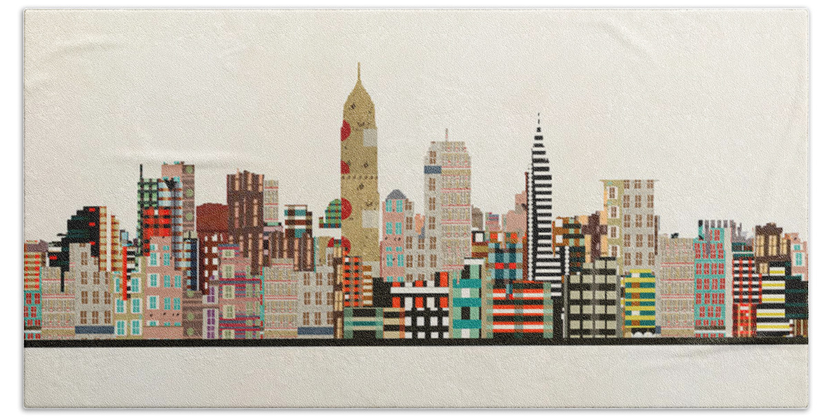 Cleveland Hand Towel featuring the painting Cleveland Ohio Skyline by Bri Buckley