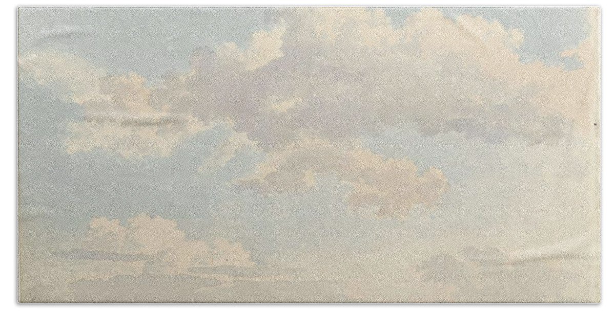 Blue Hand Towel featuring the painting Clouds against blue sky, Abraham Teerlink, 1786 - 1857 #1 by Celestial Images