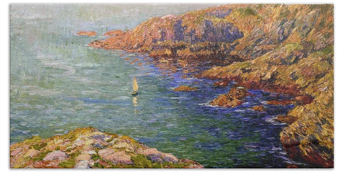 Calm Bath Towel featuring the painting Coast of Brittany #1 by Henri Moret