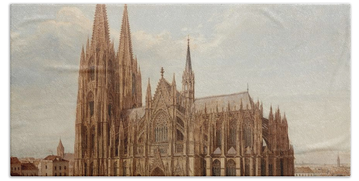 Josef Langl Bath Towel featuring the painting Cologne Cathedral #2 by MotionAge Designs