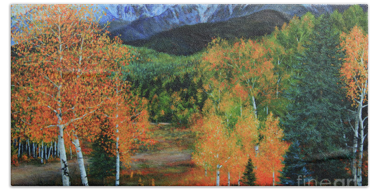 Landscape Bath Towel featuring the painting Colorado Aspens #1 by Jeanette French
