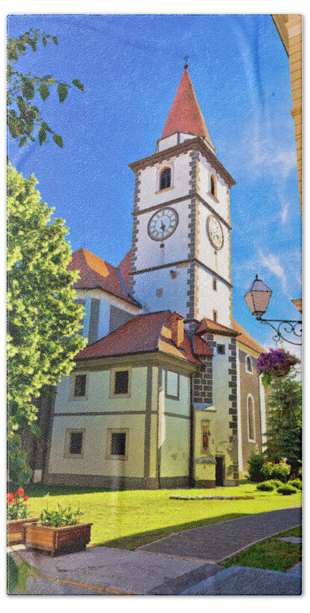 Varazdin Bath Towel featuring the photograph Colorful street of baroque town Varazdin view #1 by Brch Photography