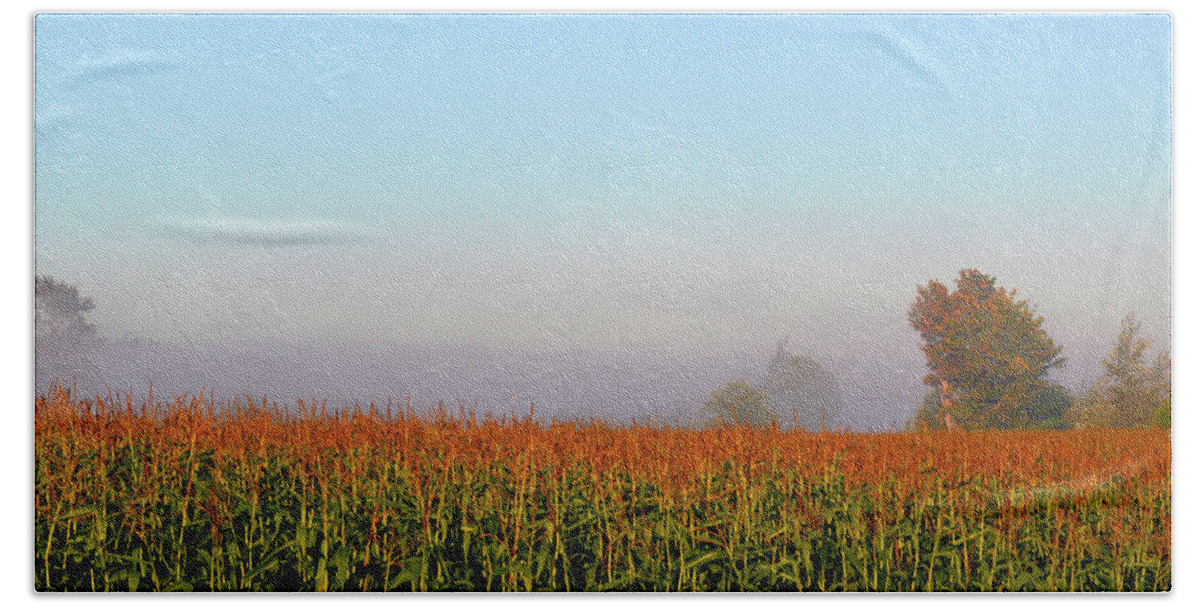 Cornfield Bath Towel featuring the photograph Cornfield Moonset by Brian O'Kelly