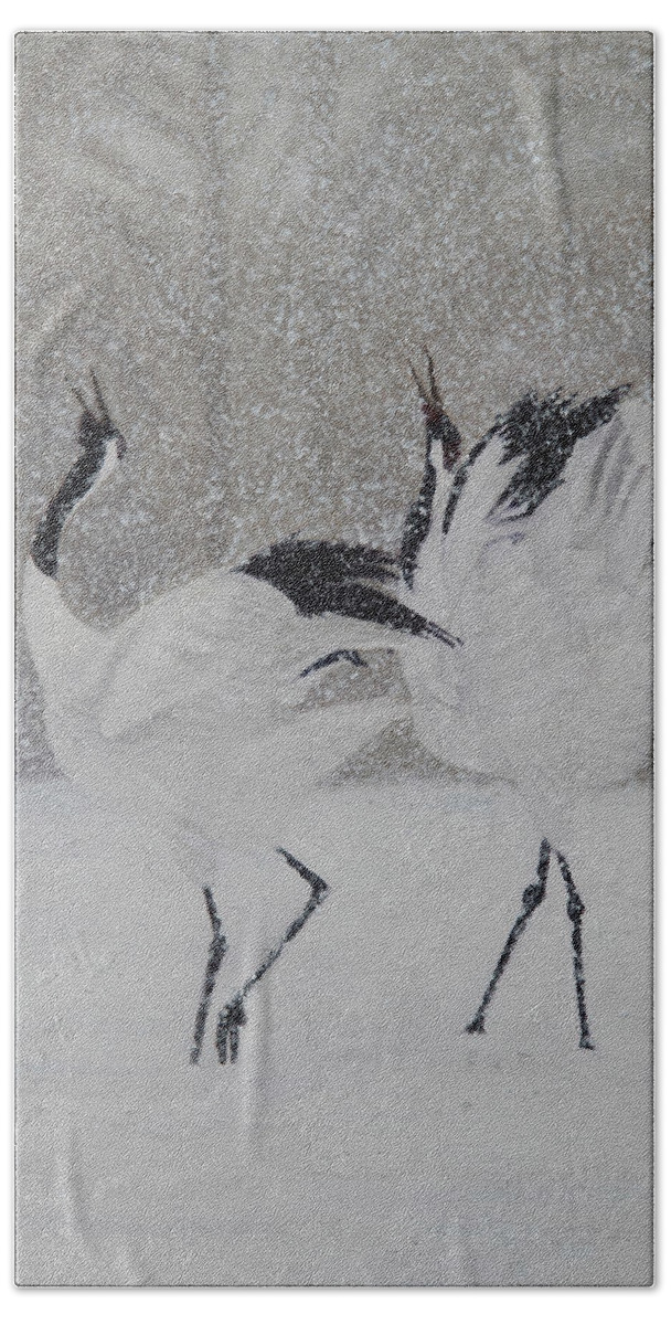 Bird Bath Towel featuring the painting Courtship Dance #1 by Masami Iida
