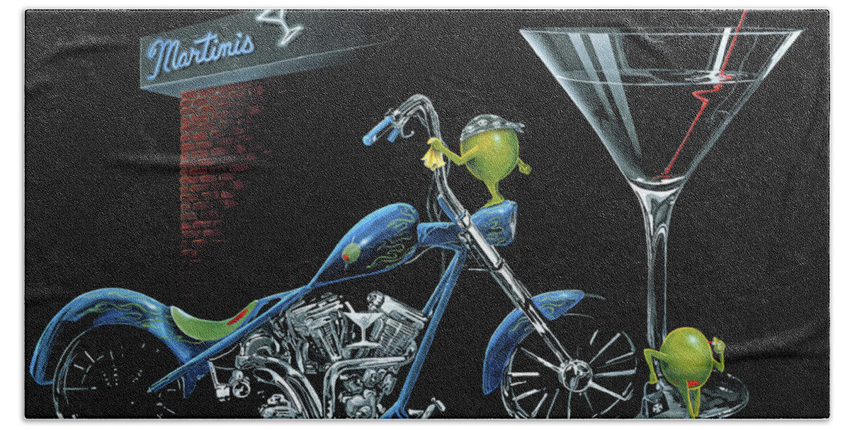 Chopper Hand Towel featuring the painting Custom Martini by Michael Godard