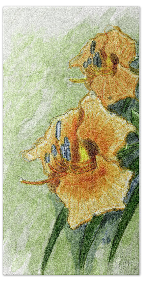 Floral Hand Towel featuring the digital art Daylily #2 #1 by Jon Munson II