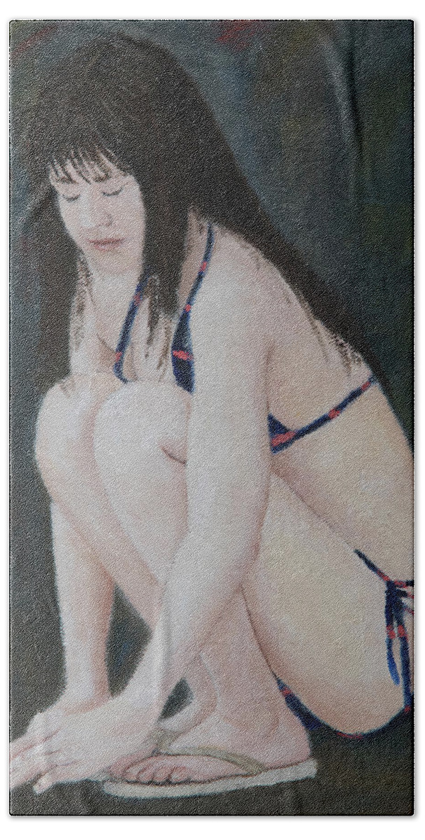 Portrait Bath Towel featuring the painting Decision #1 by Masami Iida