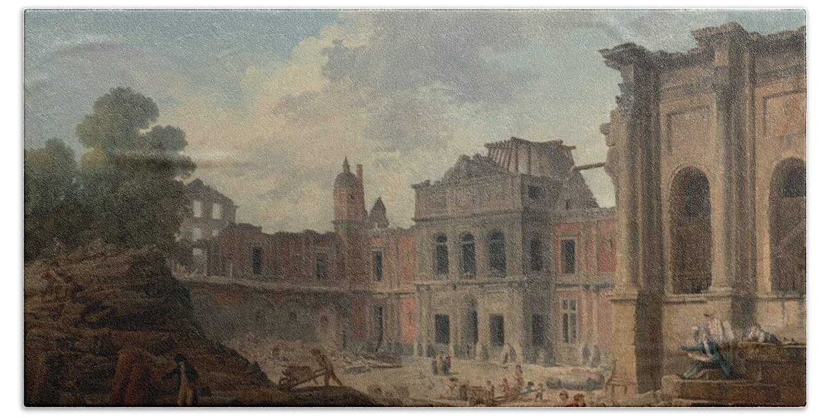Hubert Robert Bath Towel featuring the painting Demolition of the Chateau of Meudon by Hubert Robert