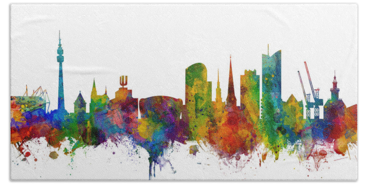 Dortmund Hand Towel featuring the digital art Dortmund Germany Skyline by Michael Tompsett
