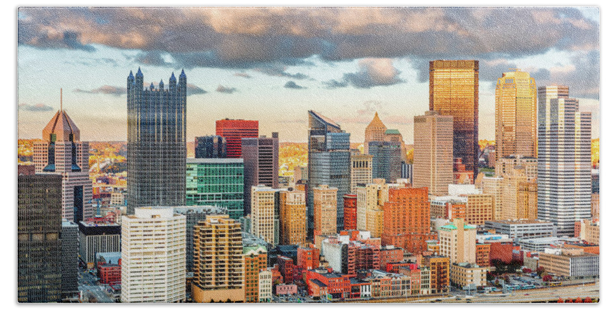 Aerial Bath Towel featuring the photograph Downtown Pittsburgh #1 by Mihai Andritoiu