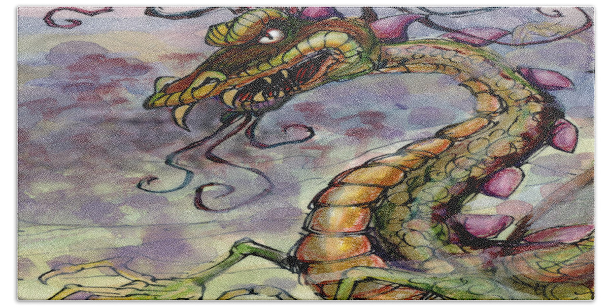 Dragon Bath Sheet featuring the painting Dragon #1 by Kevin Middleton
