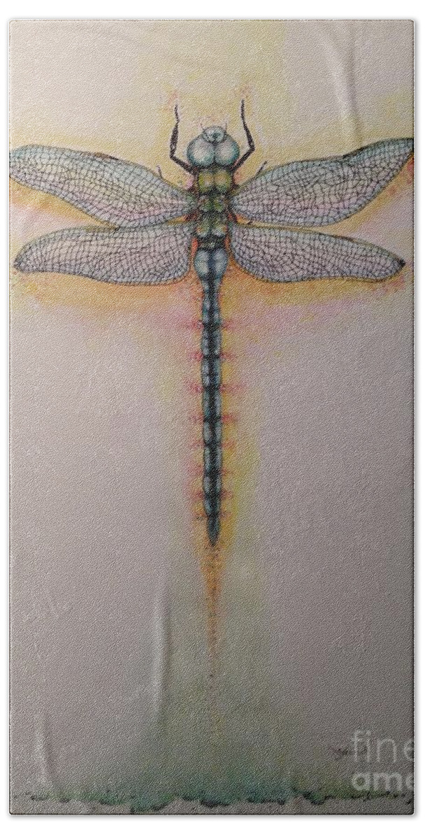 Dragonfly Hand Towel featuring the painting Drag On Fly by M J Venrick