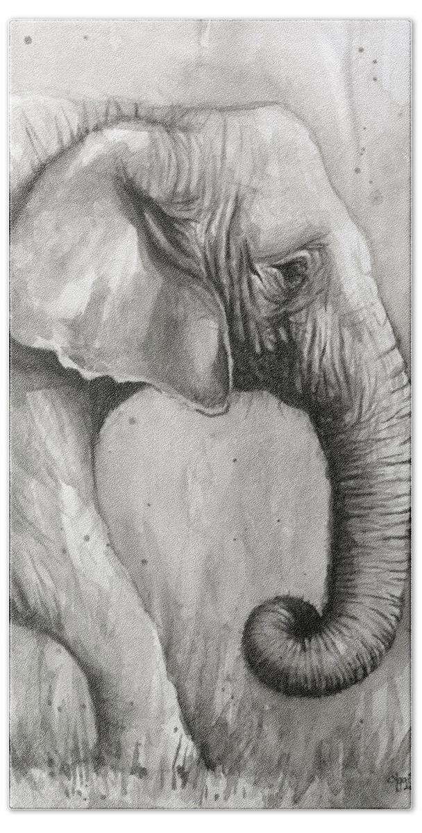 Elephant Bath Sheet featuring the painting Elephant Watercolor by Olga Shvartsur