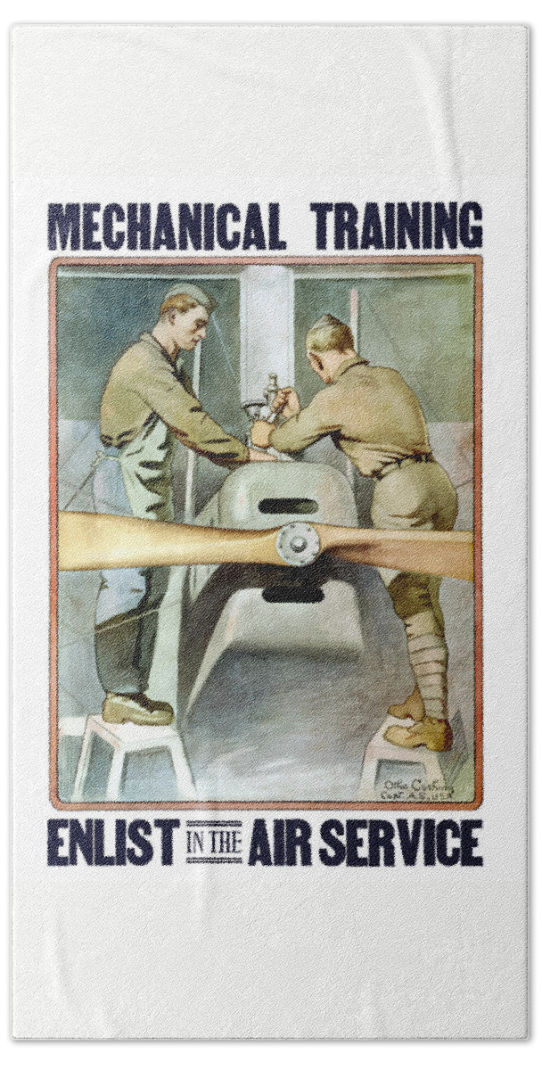 Ww1 Bath Sheet featuring the painting Mechanical Training - Enlist In The Air Service by War Is Hell Store