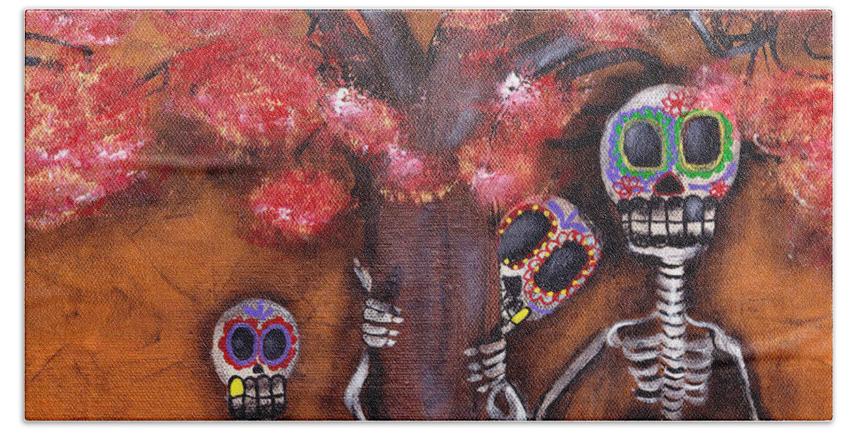Day Of The Dead Hand Towel featuring the painting Family Tree by Abril Andrade