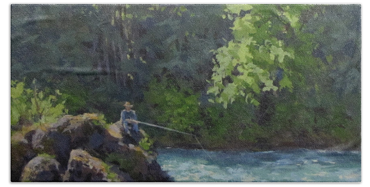 River Bath Towel featuring the painting Favorite Spot #1 by Karen Ilari