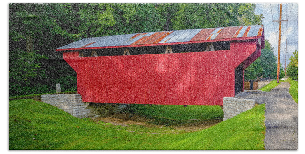 Bridge Bath Towel featuring the photograph Feedwire Covered Bridge - Carillon Park Dayton Ohio #2 by Jack R Perry