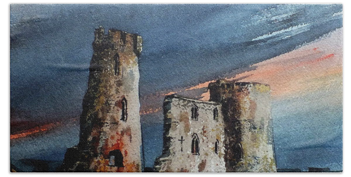  Bath Towel featuring the painting Ferns Castle, Wexford #1 by Val Byrne