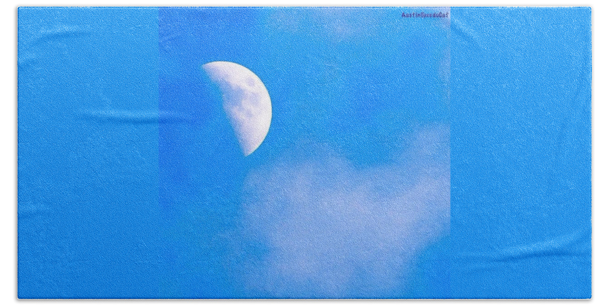 Beautiful Hand Towel featuring the photograph Finally Some #bluesky And The #moon #1 by Austin Tuxedo Cat