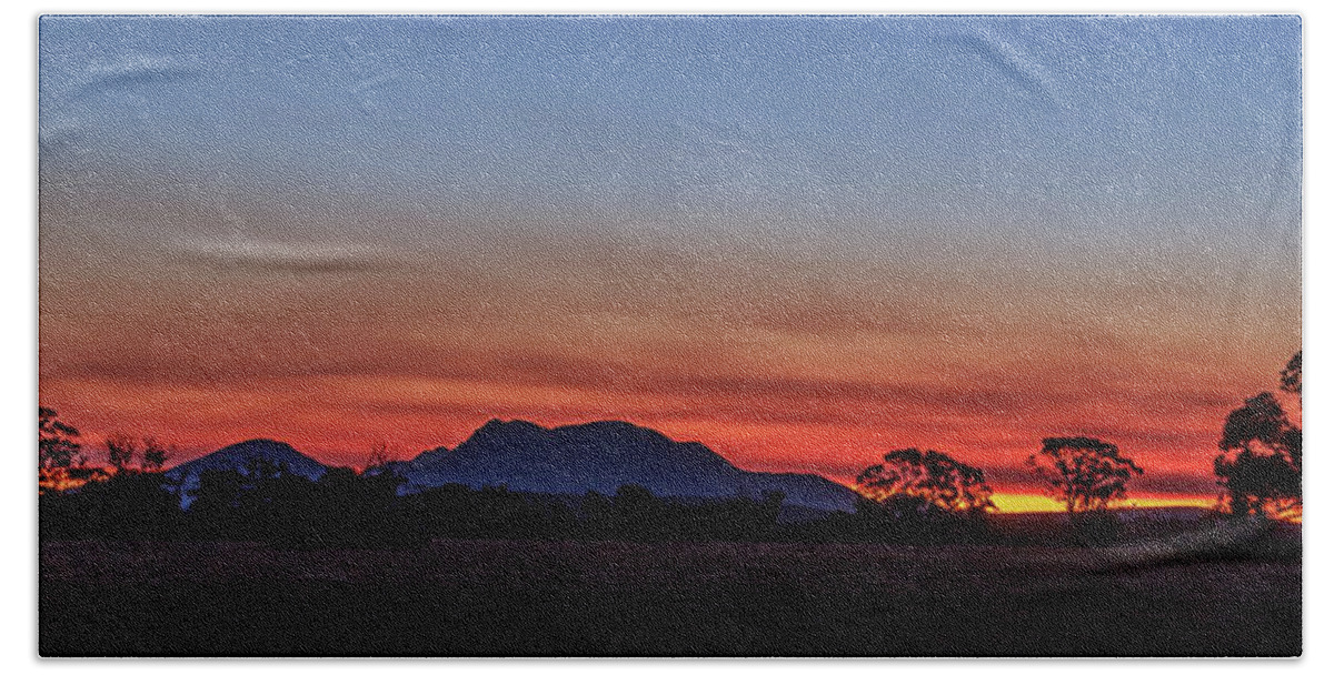 Mountain Hand Towel featuring the photograph Fire in the Sky #1 by Robert Caddy