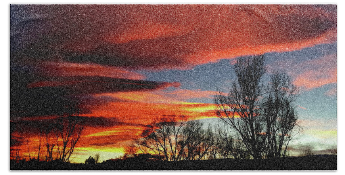 Fire Hand Towel featuring the photograph Fire In The Sky #1 by Trent Mallett