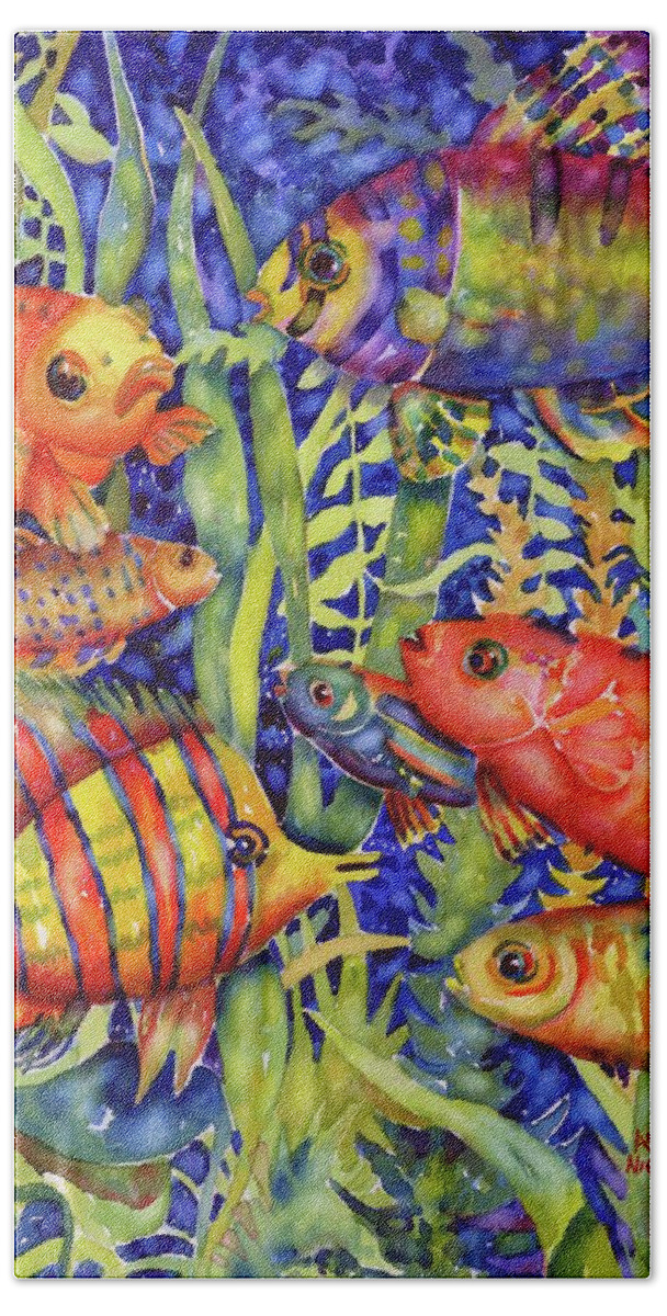 Watercolor Hand Towel featuring the painting Fish Tales III #1 by Ann Nicholson