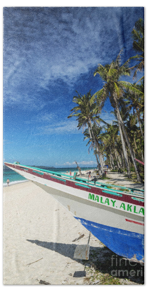 Asia Bath Towel featuring the photograph Fishing Boat On Puka Beach Tropical Paradise Boracay Philippines #1 by JM Travel Photography