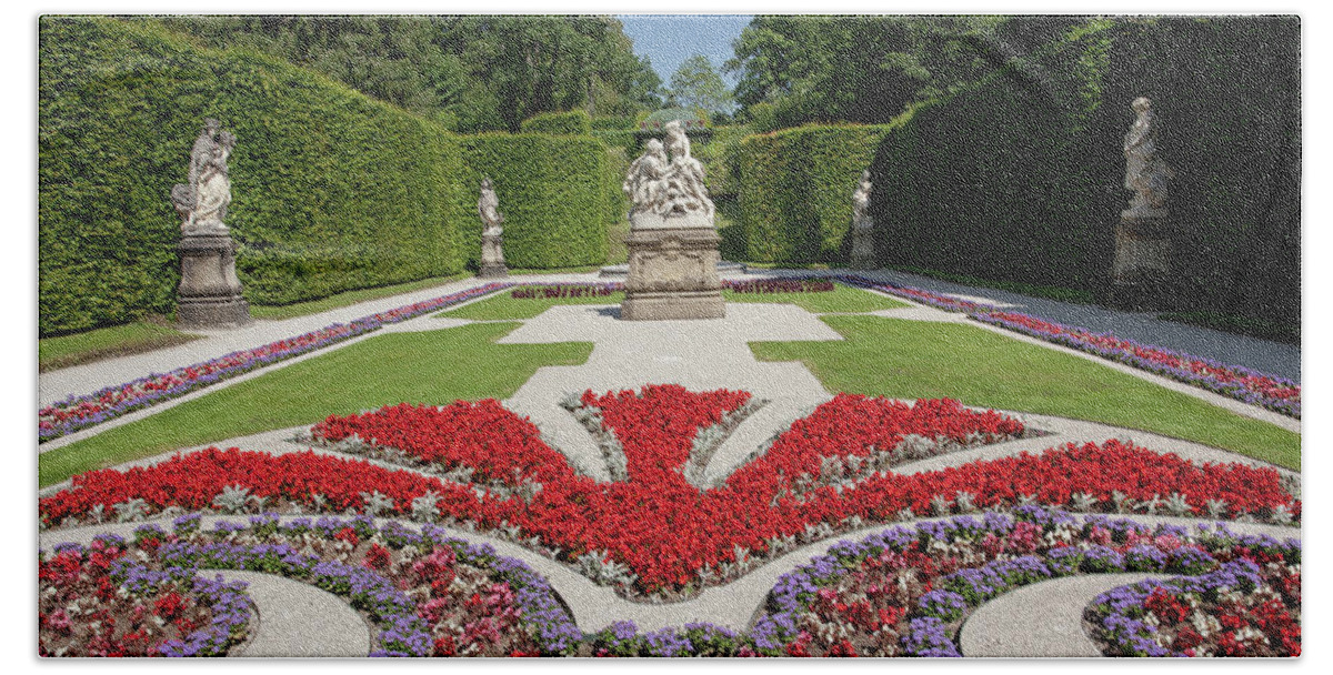 Flowerbeds Hand Towel featuring the photograph Flowerbeds and Sculptures in Eastern Parterre #1 by Aivar Mikko