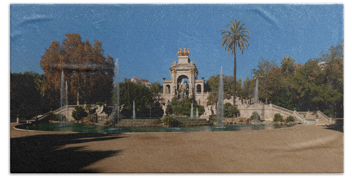 Photography Bath Sheet featuring the photograph Fountain In A Park, Parc De La #1 by Panoramic Images