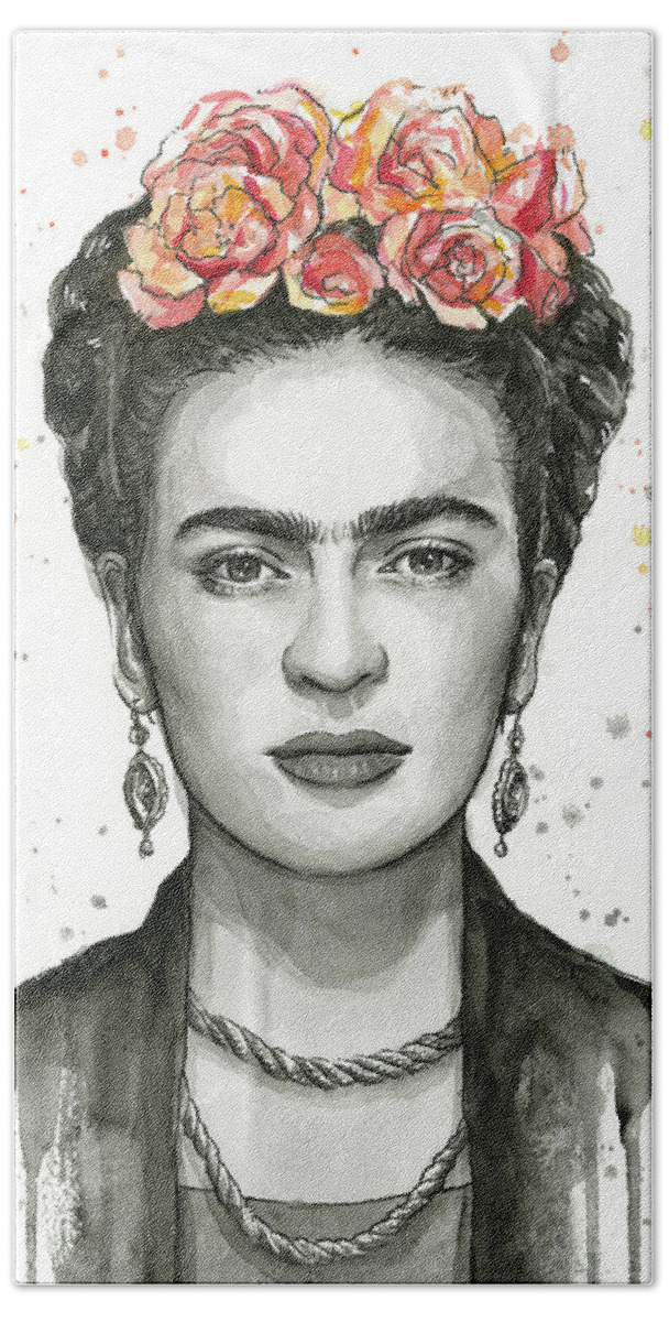 Frida Kahlo Hand Towel featuring the painting Frida Kahlo Portrait by Olga Shvartsur