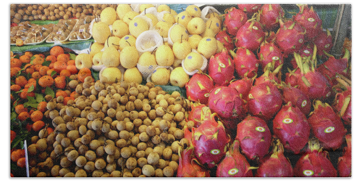 Krabi Hand Towel featuring the photograph Tropical Fruits in Fruit Market, Krabi Town by Aivar Mikko