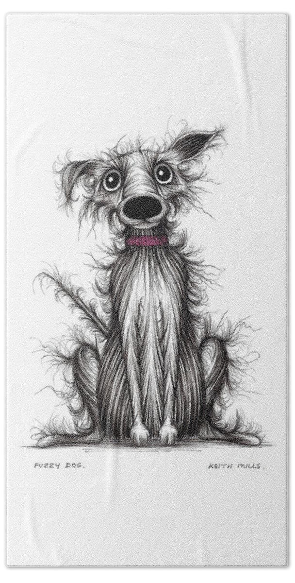 Fuzzy Dog Hand Towel featuring the drawing Fuzzy dog #1 by Keith Mills