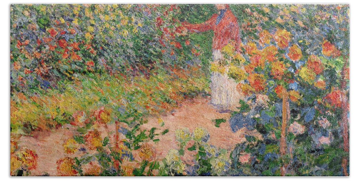 Garden Hand Towel featuring the painting Garden at Giverny by Claude Monet