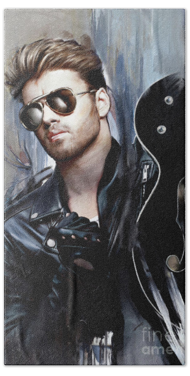 George Michael Hand Towel featuring the mixed media George Michael singer #1 by Melanie D