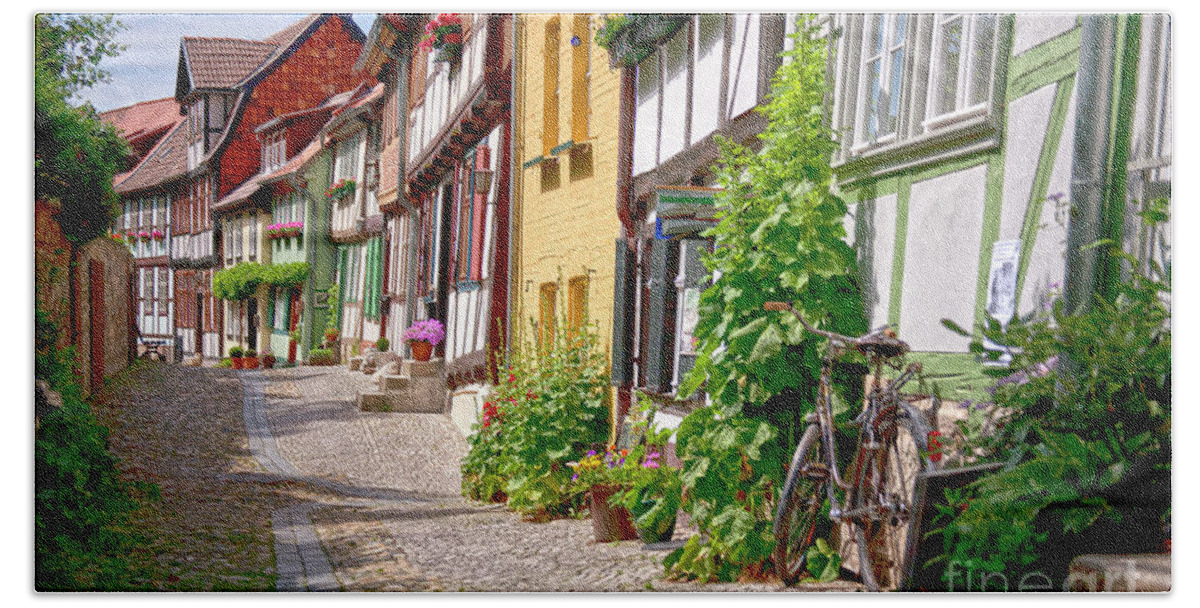 Quedlinburg Bath Towel featuring the photograph German old village Quedlinburg by Heiko Koehrer-Wagner