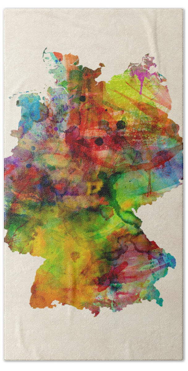 Map Art Hand Towel featuring the digital art Germany Watercolor Map Deutschland by Michael Tompsett