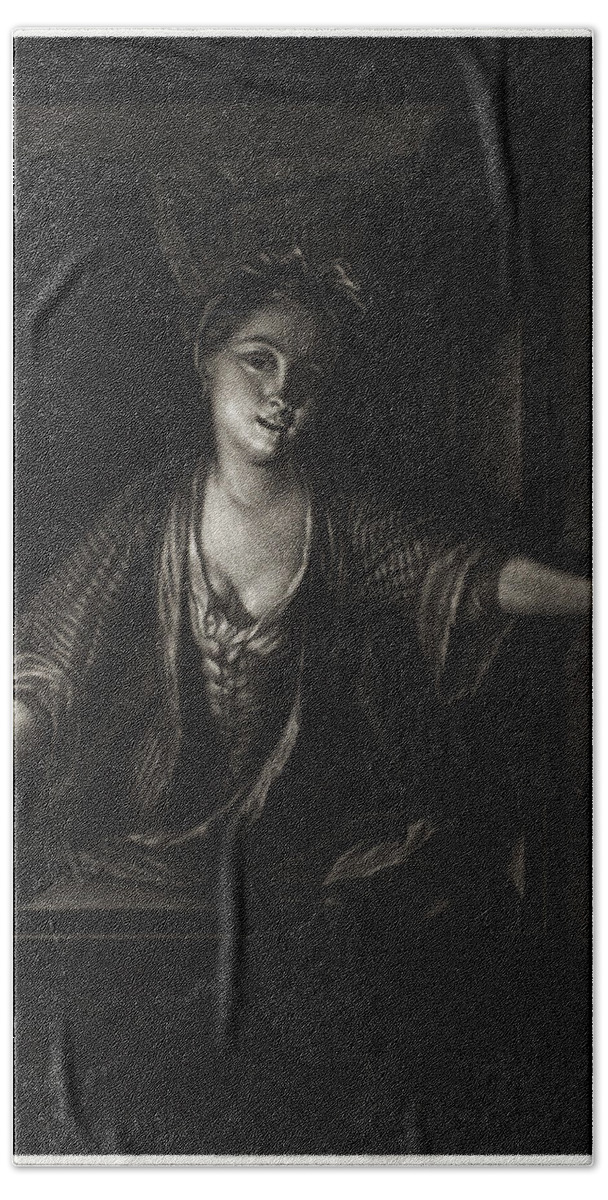 Mezzotint Bath Towel featuring the painting Girl with a Candle #1 by John Greenwood after Nicolaas Verkolje