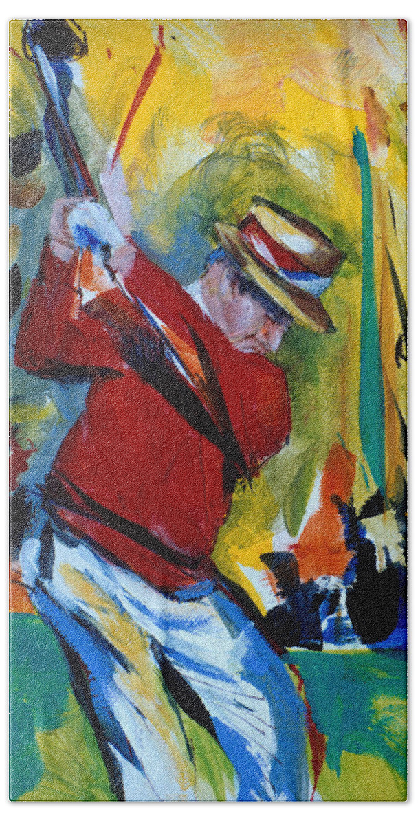 Golf Bath Towel featuring the painting Golf Red #1 by John Gholson