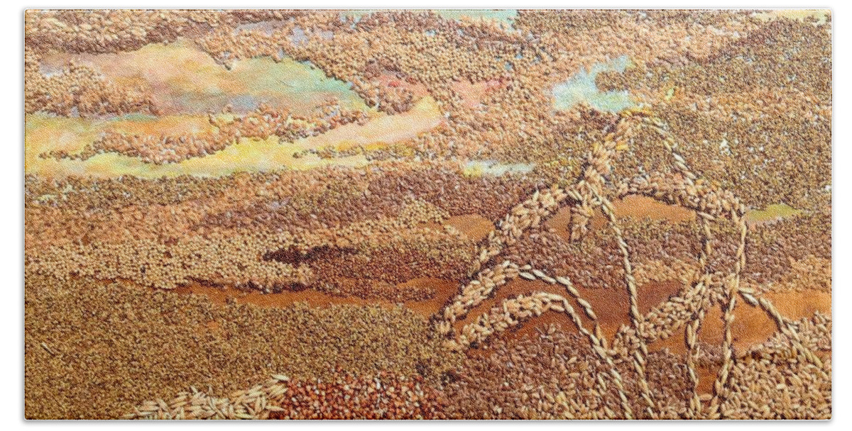 Prairies Hand Towel featuring the mixed media Grains Painting the Prairies V by Naomi Gerrard
