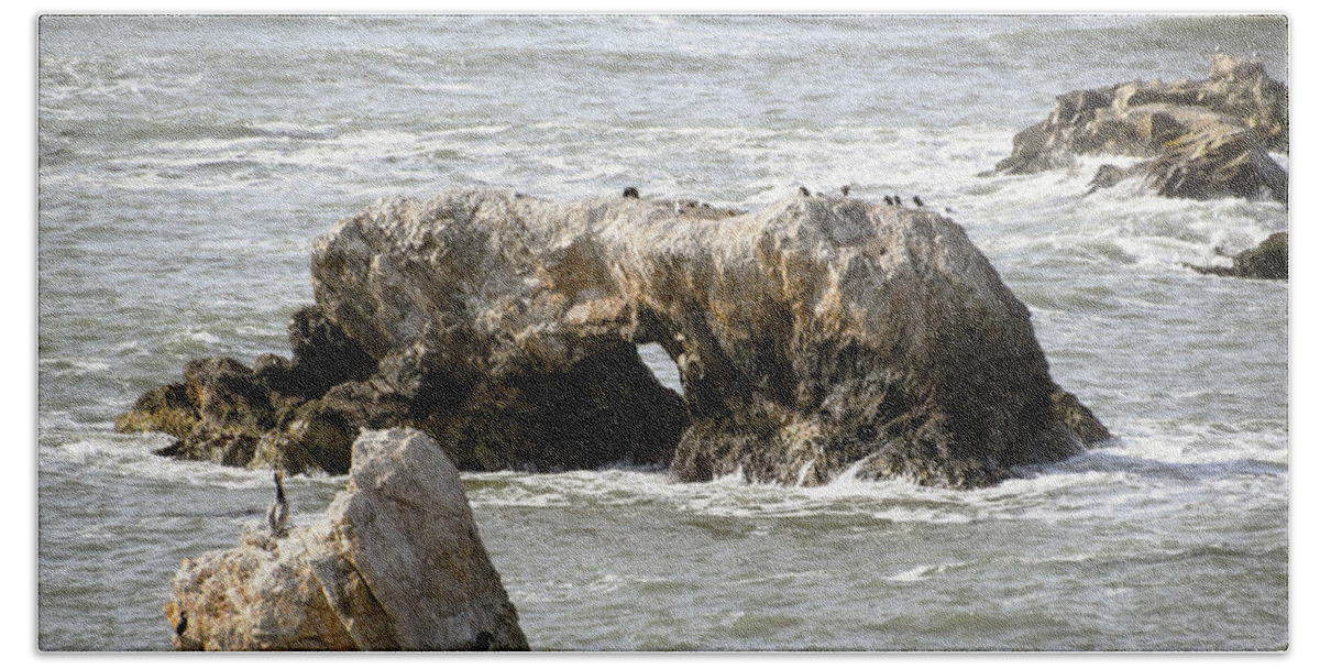 Window Rock Pismo Beach California Bath Towel featuring the photograph Grey Water at Window Rock #1 by Barbara Snyder