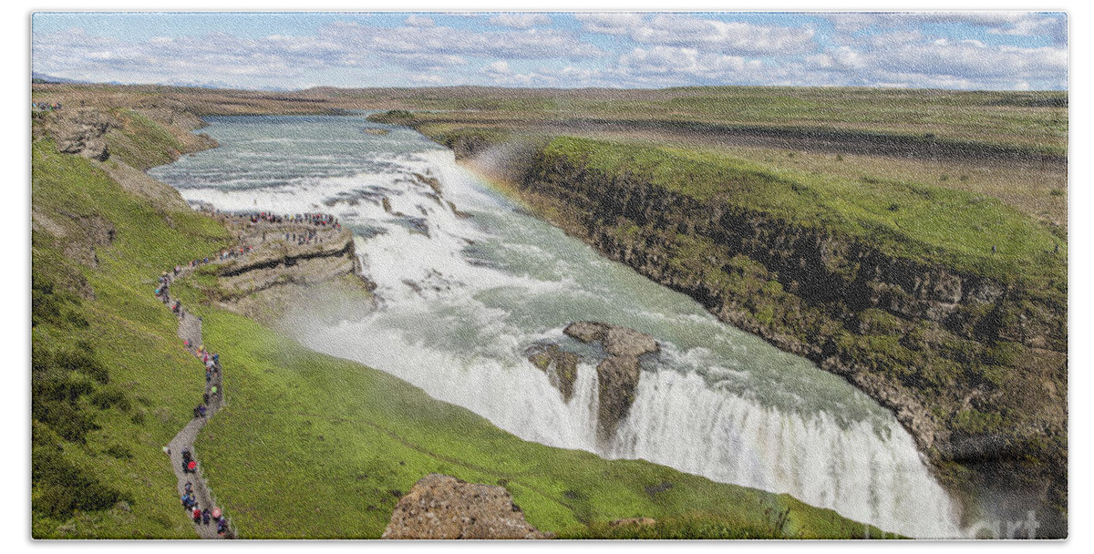 Gullfoss Bath Towel featuring the photograph Gullfoss waterfall in Iceland #1 by Didier Marti