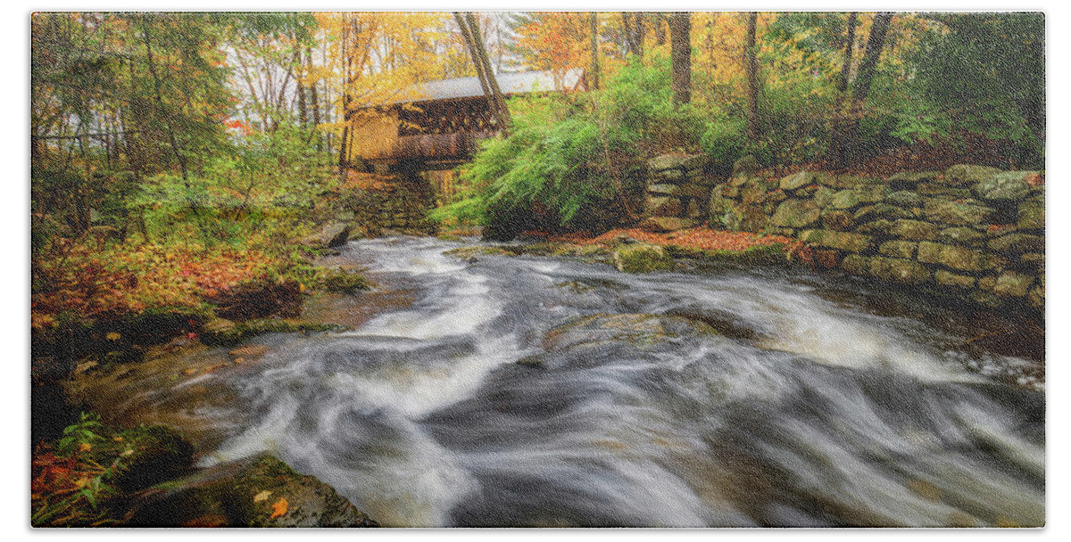 Covered Bridge Hand Towel featuring the photograph Gunstock Brook #1 by Robert Clifford